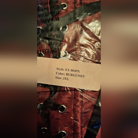 NWOT Plus size Burgundy Corset SZ 3X Original pkg w/panty Wedding Honey Moon - Picture 7 of 7